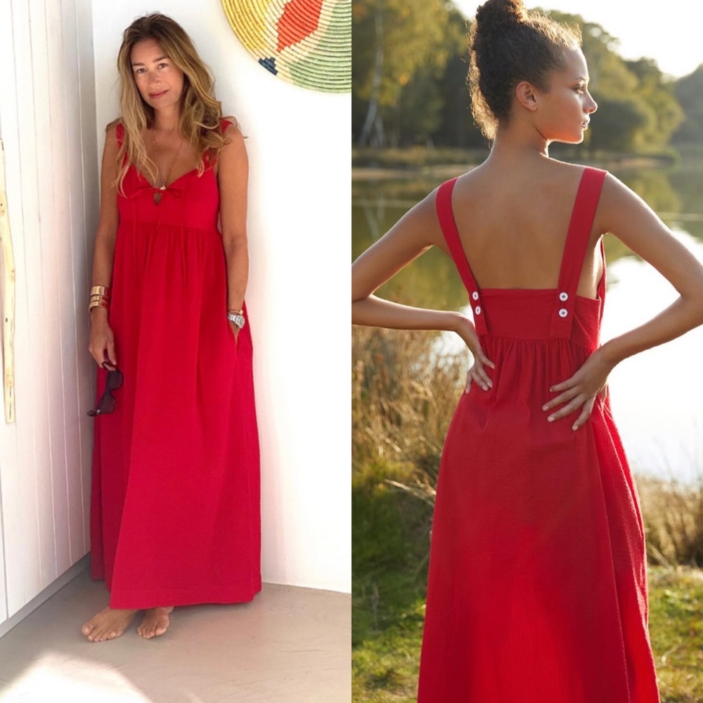 Stunning Wiggy Kit Privet Maxi Dress Red Seersucker Sz S